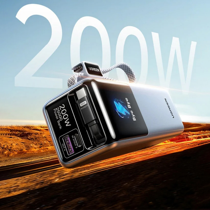 UGREEN PB728 (75702B) Powerbank, 25000mAh, 200W, QC + PD, Szürke-4