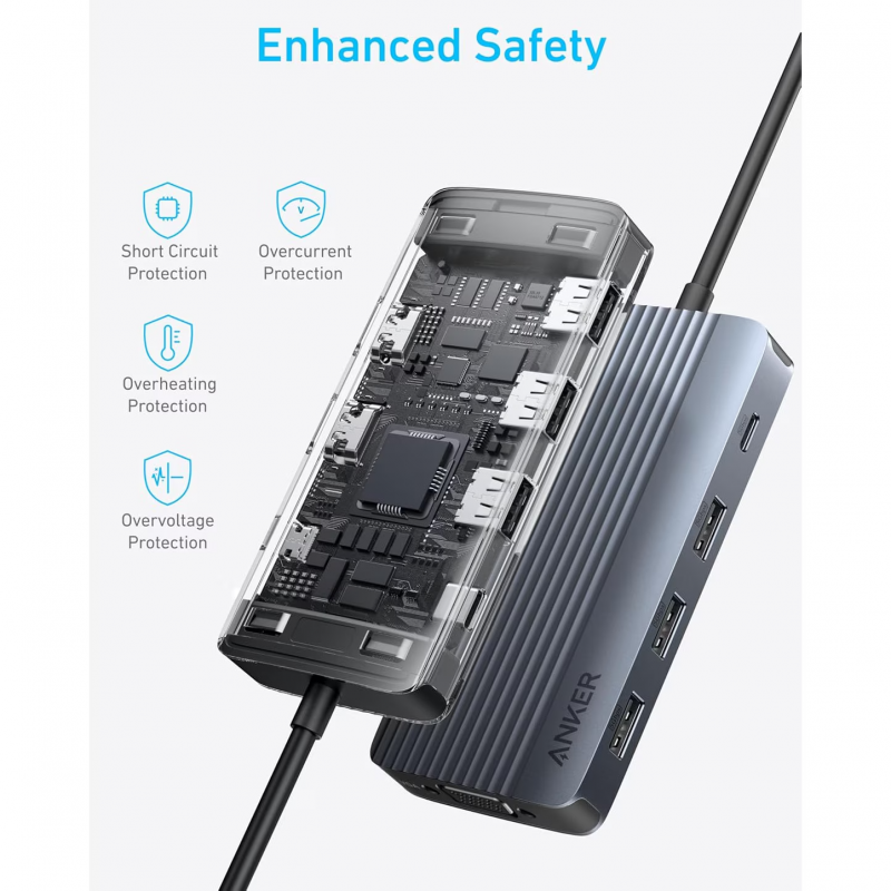 USB-C Hub Anker, 3 x USB-A 3.0 - 2 x USB-C - 2 x HDMI - 1 x VGA, Szürke A83790A2-2