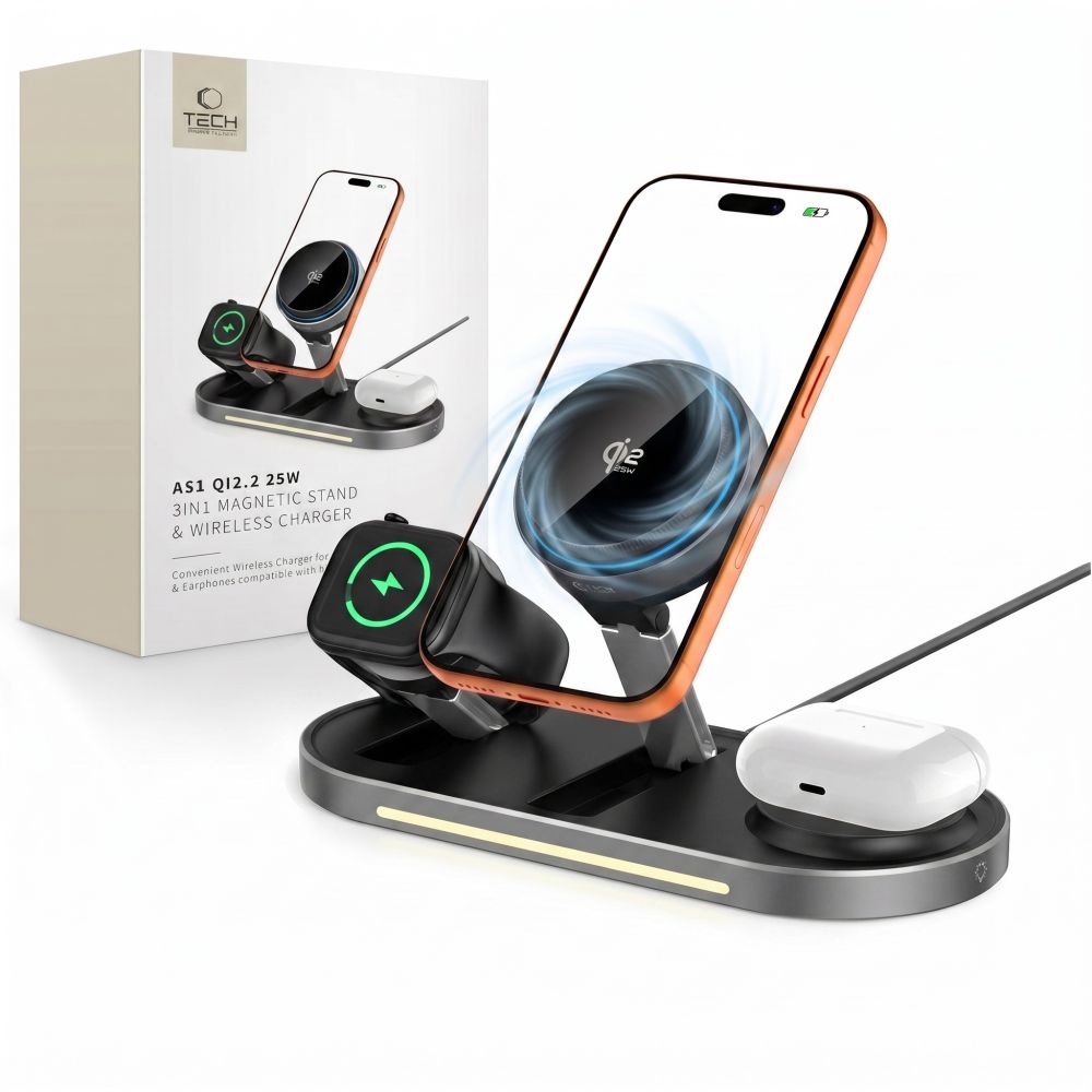 Tech-Protect A51 Arcticboost 3 az 1-ben mágneses MagSafe vezeték nélküli töltő 25W Qi2.2 fekete-0
