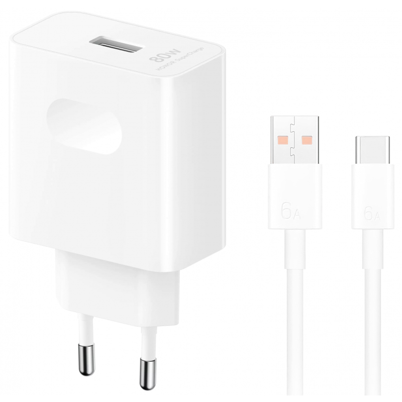 Honor hálózati töltő, 80W, 1 x USB-A - 1 x USB-C, USB-C kábellel, Fehér-0