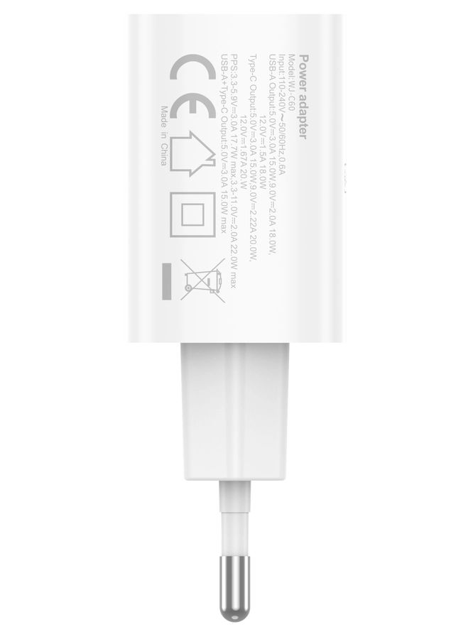 JELLICO fali töltő WJ-C60 PD 20W 1xUSB-C + 1xUSB QC3.0 + USB-C - USB-C kábel Fehér-5