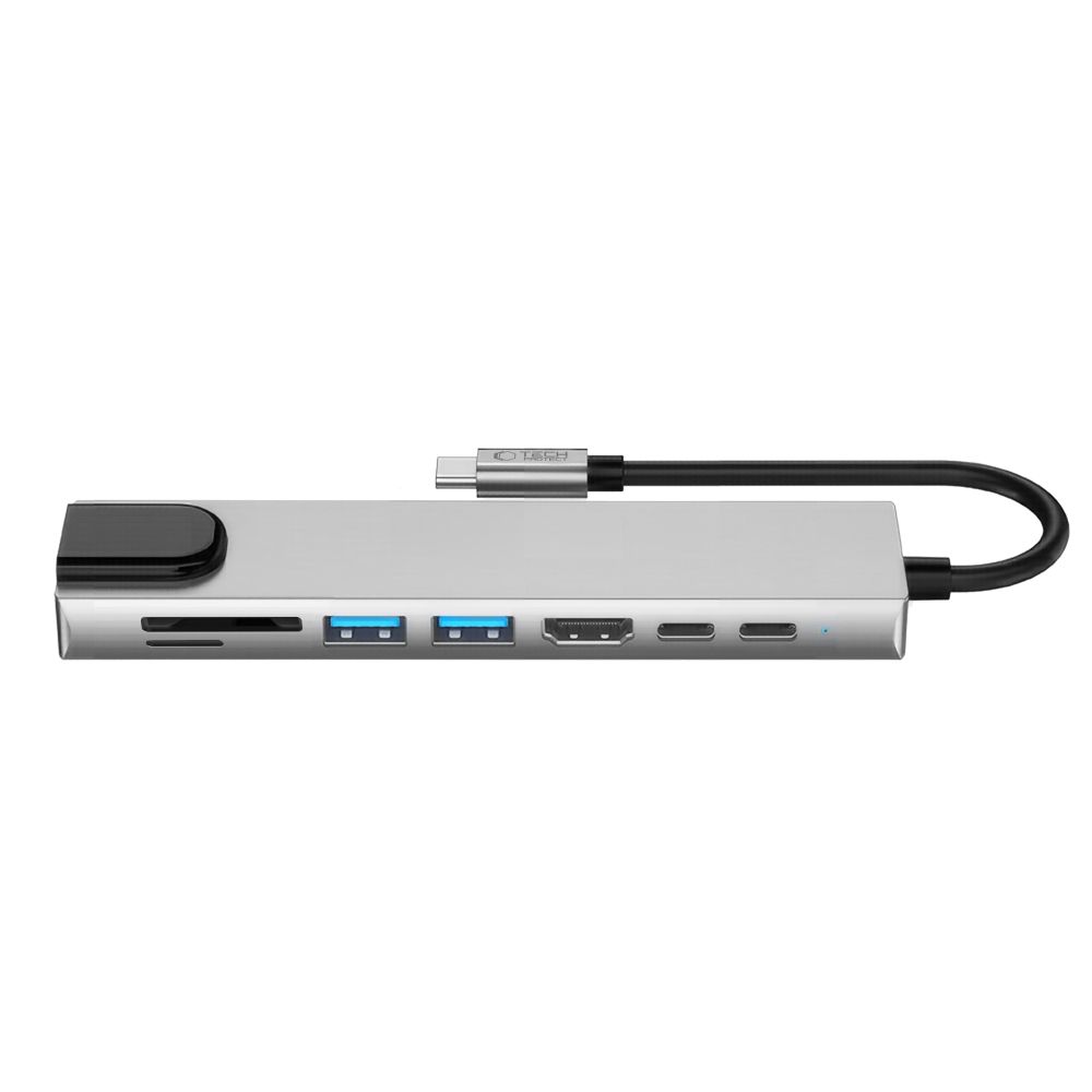 Tech-Protect HB09 8 az 1-ben Type-C / USB-C hub adapter Type-C + USB-A 3.0 + USB-C 3.0 + HDMI 4K 60Hz + SD/TF + PD 100W + RJ45 1000 Mb/s asztroszürke-10