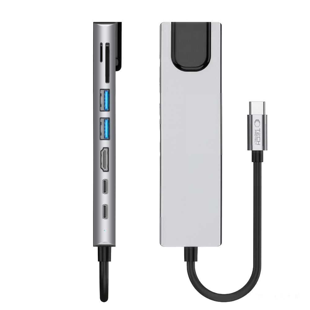 Tech-Protect HB09 8 az 1-ben Type-C / USB-C hub adapter Type-C + USB-A 3.0 + USB-C 3.0 + HDMI 4K 60Hz + SD/TF + PD 100W + RJ45 1000 Mb/s asztroszürke-7