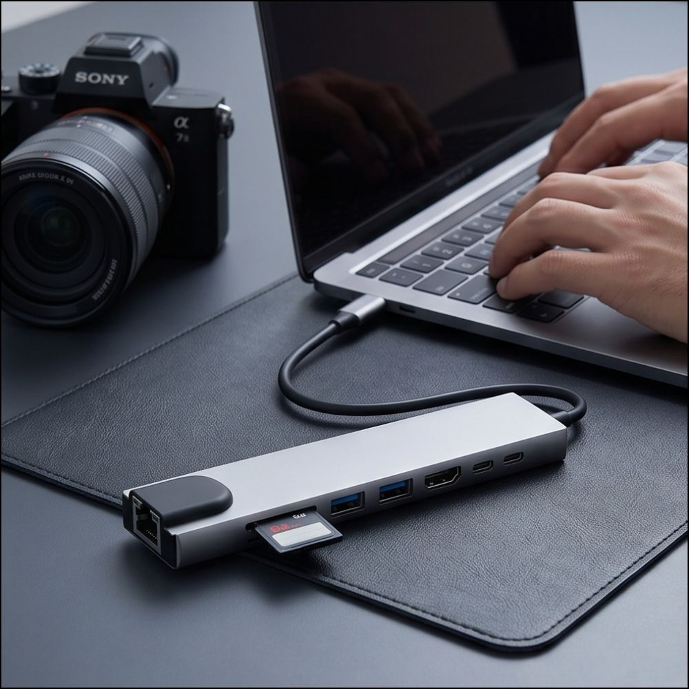 Tech-Protect HB09 8 az 1-ben Type-C / USB-C hub adapter Type-C + USB-A 3.0 + USB-C 3.0 + HDMI 4K 60Hz + SD/TF + PD 100W + RJ45 1000 Mb/s asztroszürke-4