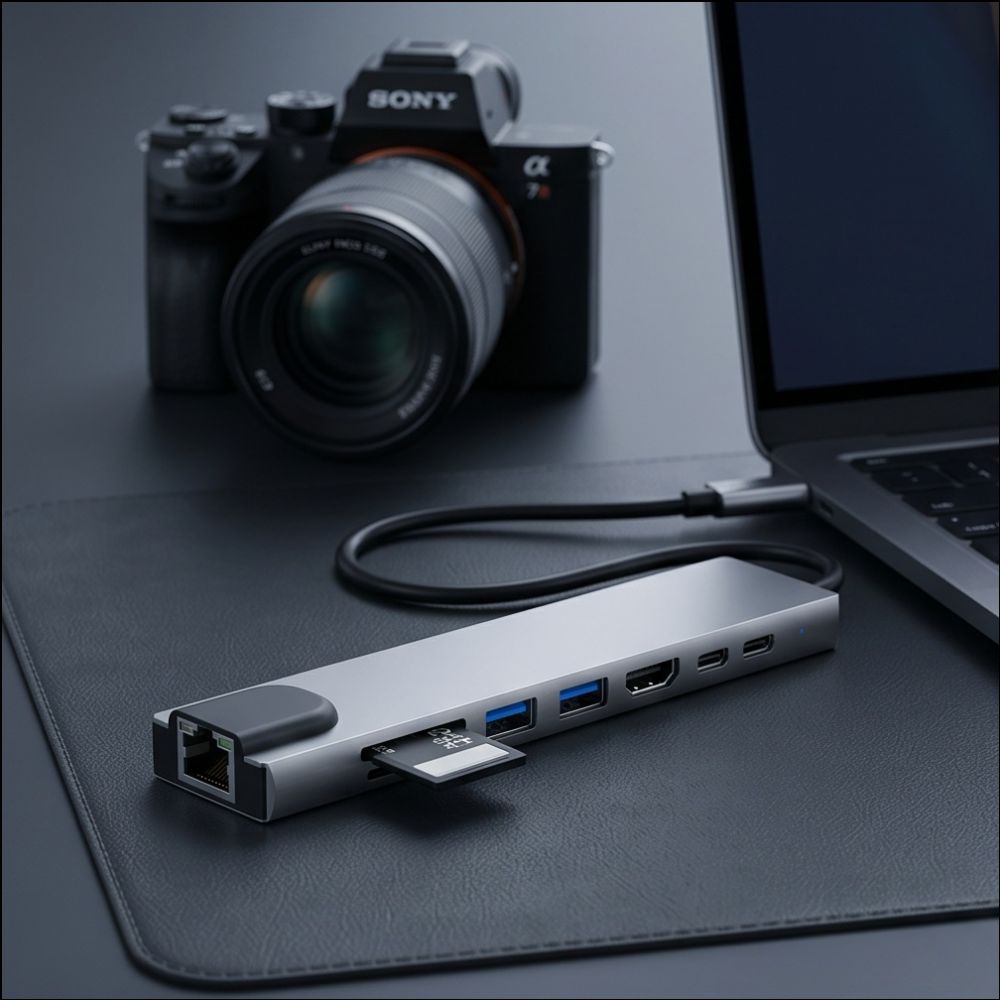 Tech-Protect HB09 8 az 1-ben Type-C / USB-C hub adapter Type-C + USB-A 3.0 + USB-C 3.0 + HDMI 4K 60Hz + SD/TF + PD 100W + RJ45 1000 Mb/s asztroszürke-3