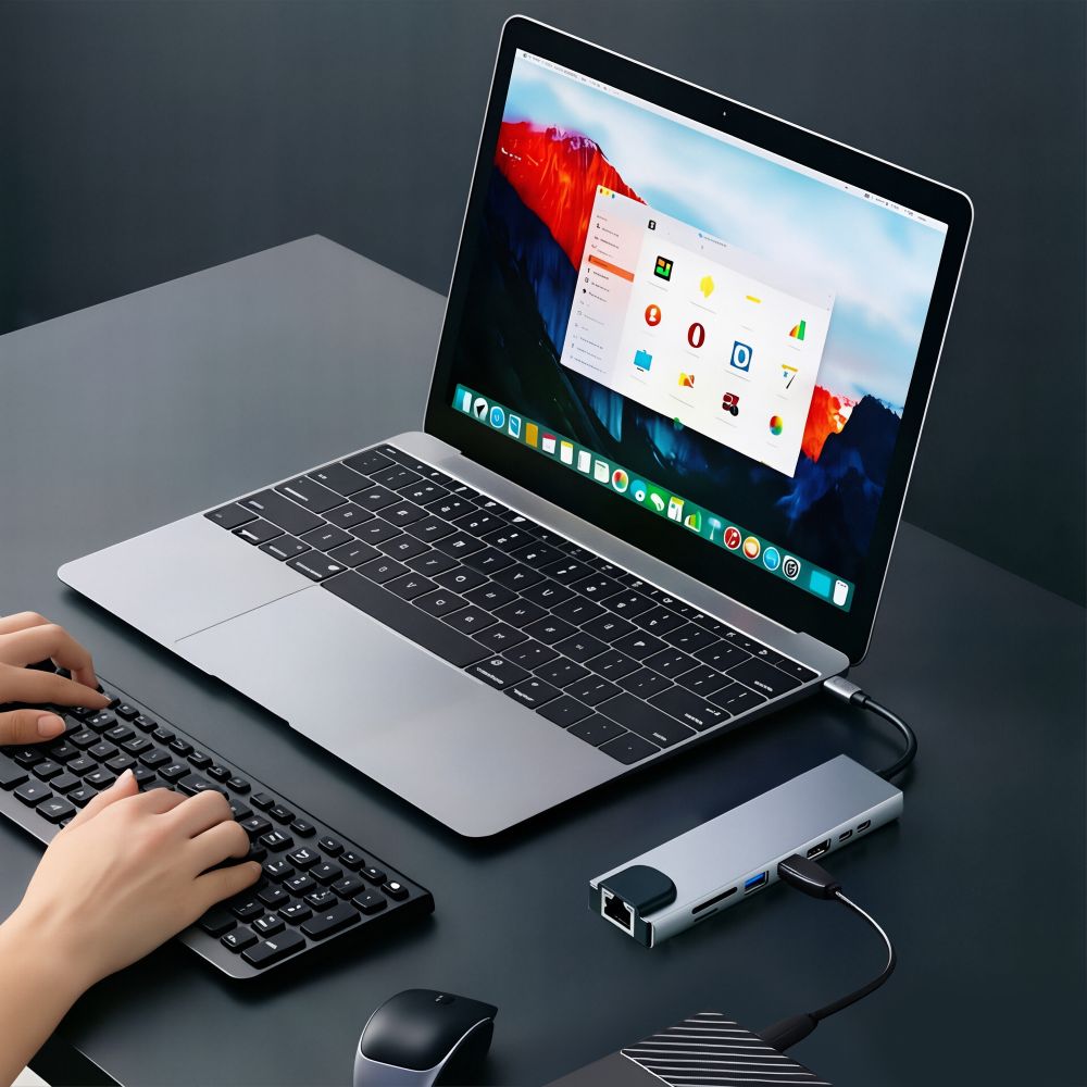 Tech-Protect HB09 8 az 1-ben Type-C / USB-C hub adapter Type-C + USB-A 3.0 + USB-C 3.0 + HDMI 4K 60Hz + SD/TF + PD 100W + RJ45 1000 Mb/s asztroszürke-12