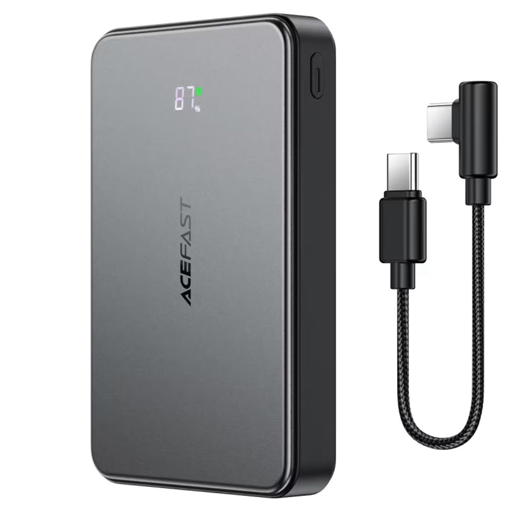 Acefast - Mágneses Vezeték Nélküli Powerbank (M31) - Type-C Kábellel, MagSafe, Gyors Töltés, 2xUSB-C, LED, 10000mAh, 22.5W - Fekete-0