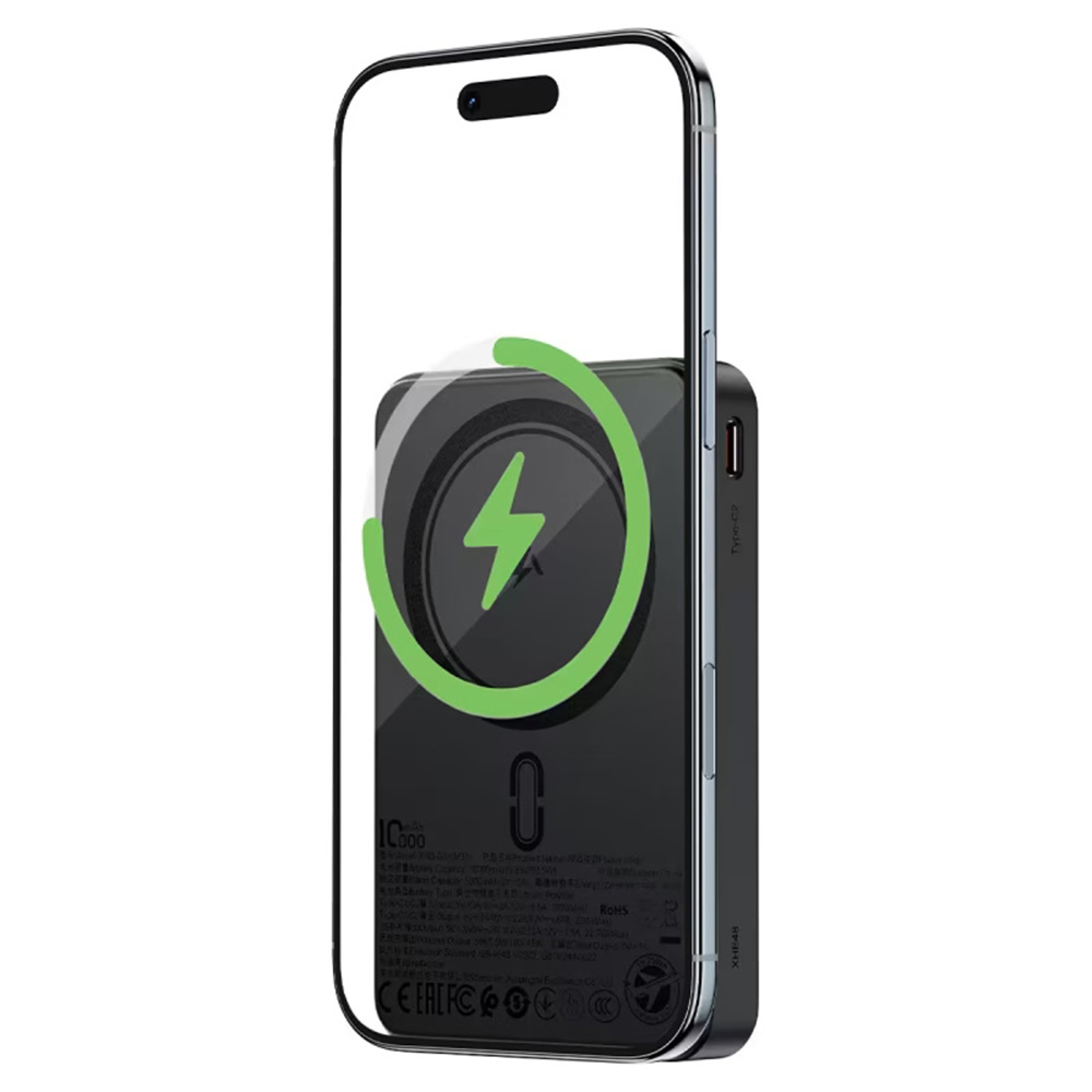 Acefast - Mágneses Vezeték Nélküli Powerbank (M31) - Type-C Kábellel, MagSafe, Gyors Töltés, 2xUSB-C, LED, 10000mAh, 22.5W - Fekete-1