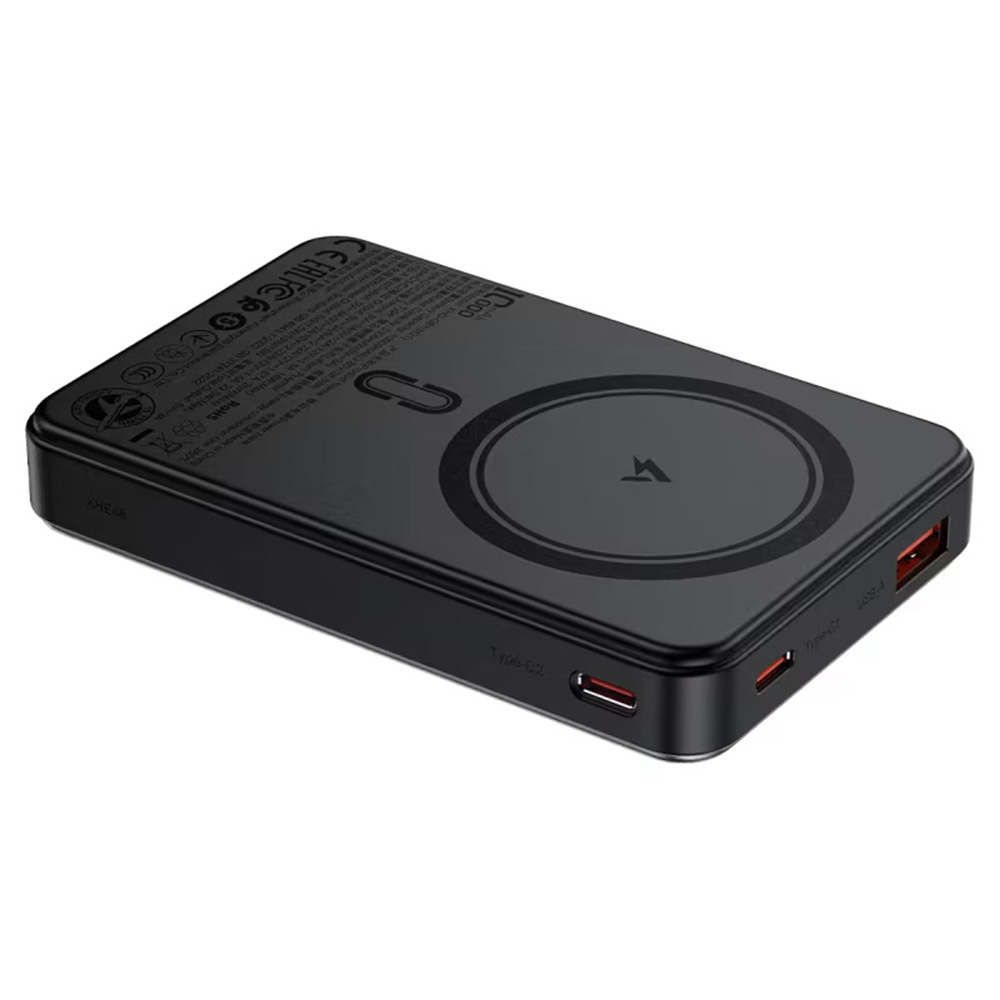 Acefast - Mágneses Vezeték Nélküli Powerbank (M31) - Type-C Kábellel, MagSafe, Gyors Töltés, 2xUSB-C, LED, 10000mAh, 22.5W - Fekete-2