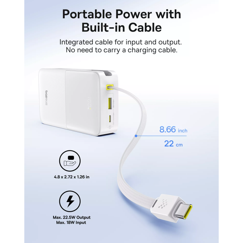 Powerbank Baseus EnerFill Bipow2 Pro, 20000mAh, 22.5W, QC + PD, Fehér E0027700-2