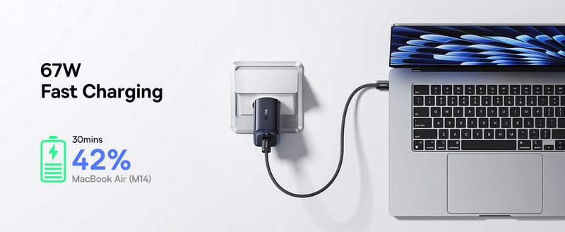 Baseus PicoGo AE11 hálózati USB-C töltő adapter, 67W, 3.35A, 1 x USB-A - 2 x USB-C, fekete-4