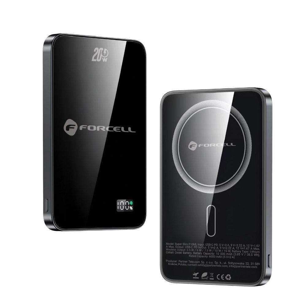 FORCELL F-ENERGY F5K8 Szuper Vékony powerbank MagSafe-kompatibilis PD3.0 QC4.0 15W 5000 mAh fekete-10