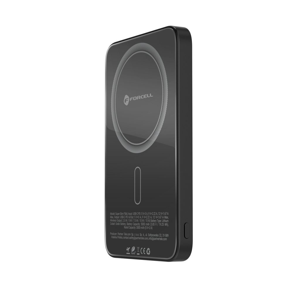 FORCELL F-ENERGY F5K8 Szuper Vékony powerbank MagSafe-kompatibilis PD3.0 QC4.0 15W 5000 mAh fekete-2