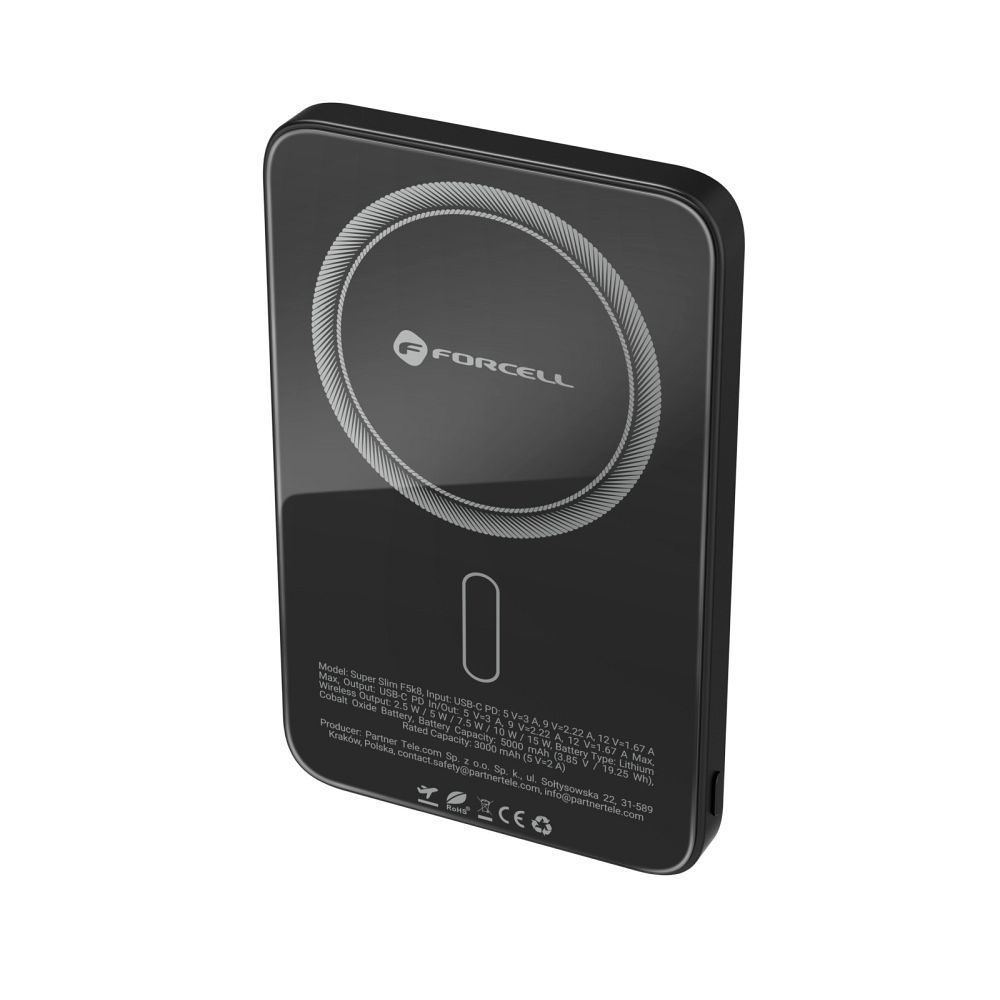 FORCELL F-ENERGY F5K8 Szuper Vékony powerbank MagSafe-kompatibilis PD3.0 QC4.0 15W 5000 mAh fekete-3