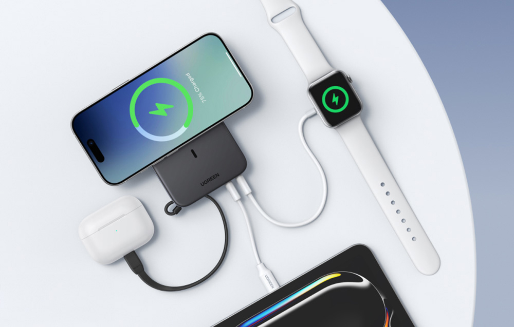 Ugreen PB567 20000 mAh mágneses powerbank, USB + USB-C, Qi2 15 W (fehér)-2