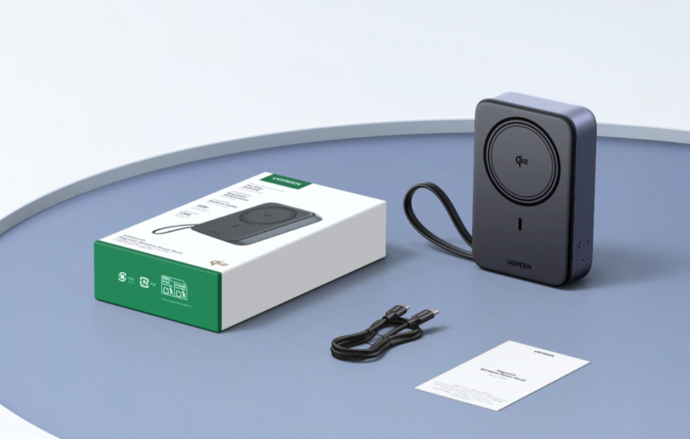 Ugreen PB567 20000 mAh mágneses powerbank, USB + USB-C, Qi2 15 W (fehér)-7