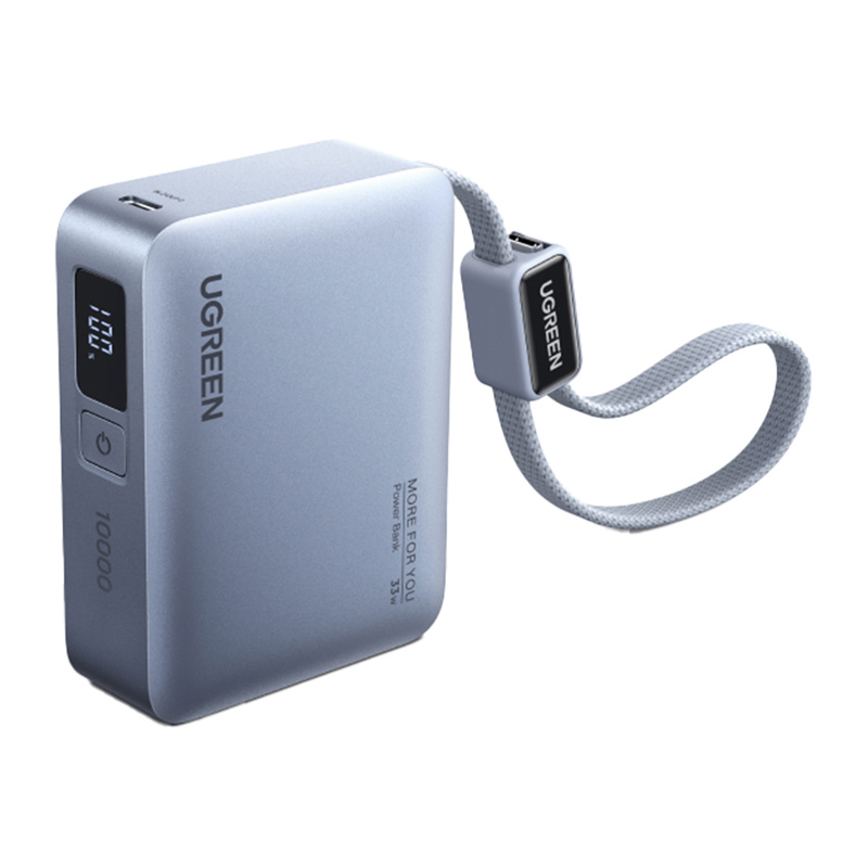 Ugreen PB584 10000 mAh Power Bank, USB + USB-C, 33 W, beépített kábellel (szürke)-9