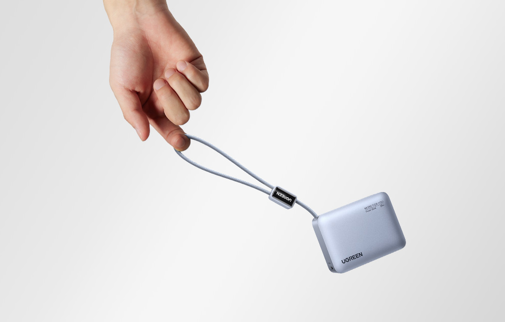 Ugreen PB584 10000 mAh Power Bank, USB + USB-C, 33 W, beépített kábellel (szürke)-7
