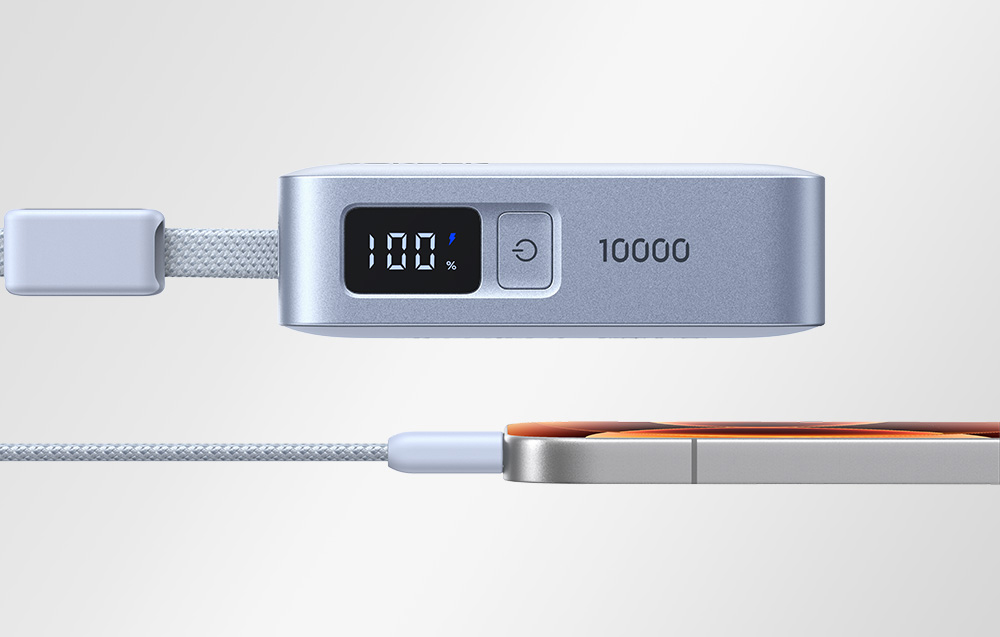 Ugreen PB584 10000 mAh Power Bank, USB + USB-C, 33 W, beépített kábellel (szürke)-3