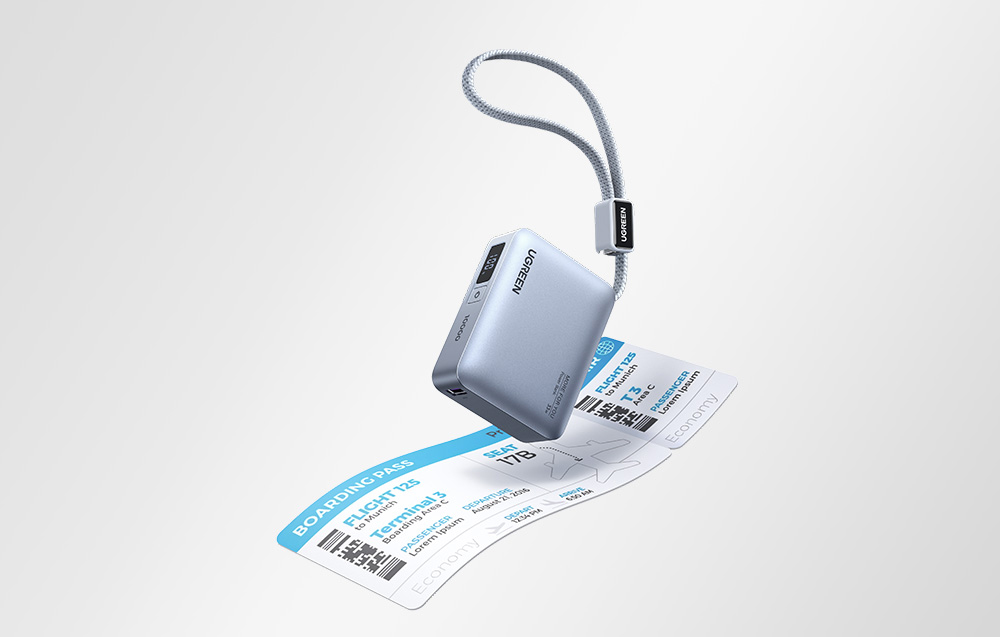 Ugreen PB584 10000 mAh Power Bank, USB + USB-C, 33 W, beépített kábellel (szürke)-1