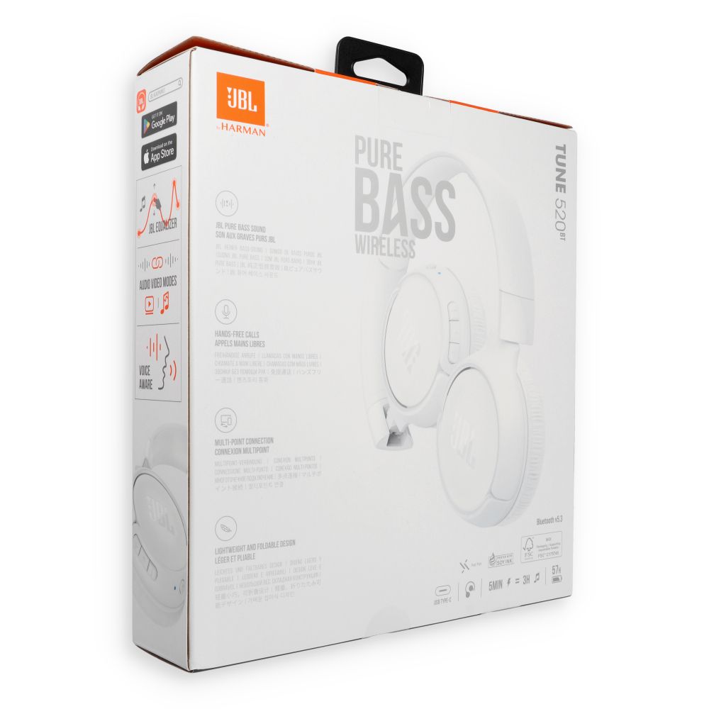 JBL Tune 520BT Bluetooth Vezeték Nélküli Fejhallgató Fehér EU-3