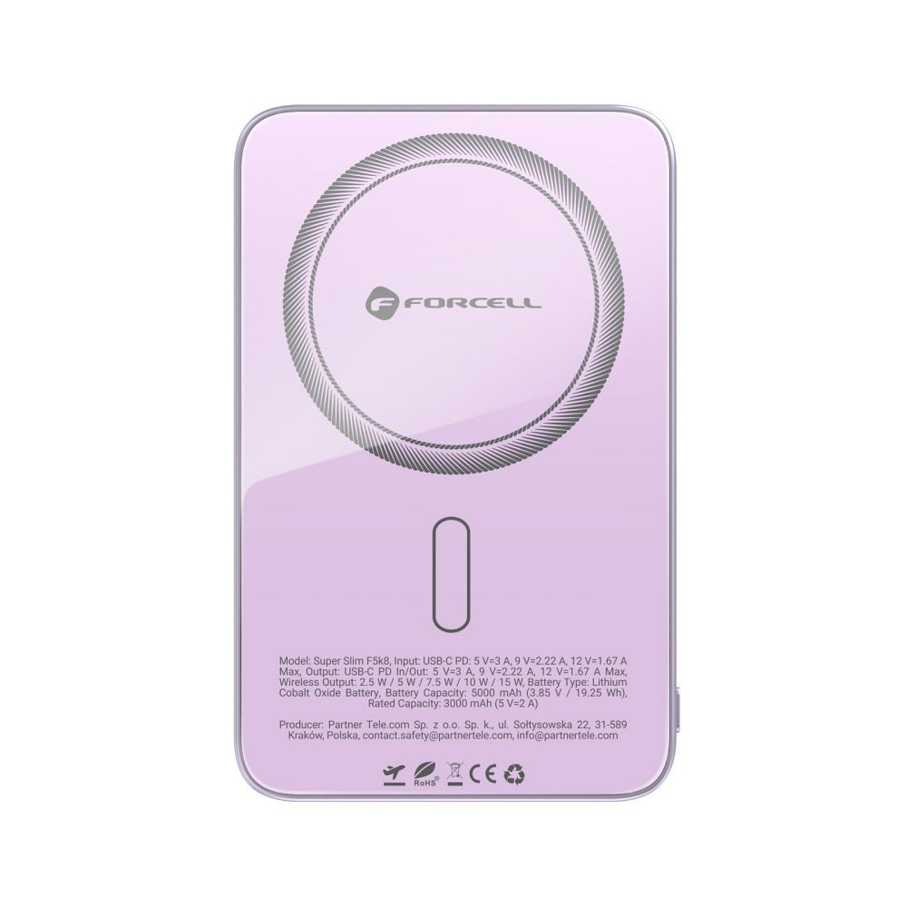 Forcell F-Energy SuperSlim F5K8 QC4.0 PD3.0 15W 5000 mAh lila MagSafe-kompatibilis powerbank-11