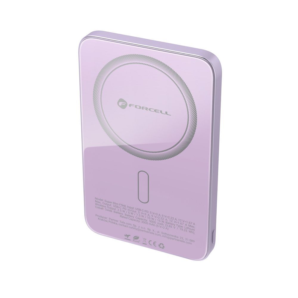 Forcell F-Energy SuperSlim F5K8 QC4.0 PD3.0 15W 5000 mAh lila MagSafe-kompatibilis powerbank-9