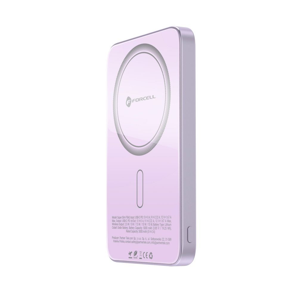Forcell F-Energy SuperSlim F5K8 QC4.0 PD3.0 15W 5000 mAh lila MagSafe-kompatibilis powerbank-8