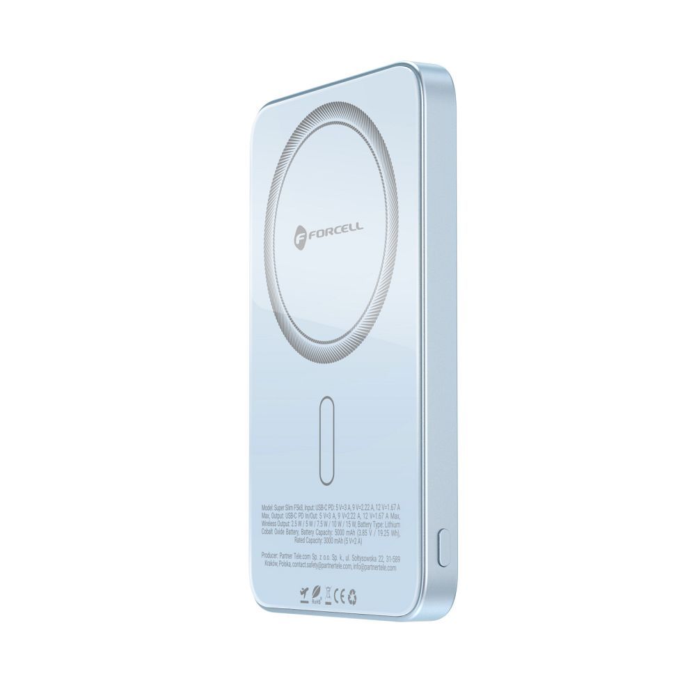 Kék Forcell F-Energy SuperSlim F5K8 MagSafe-kompatibilis powerbank QC4.0 PD3.0 15 W 5000 mAh-8
