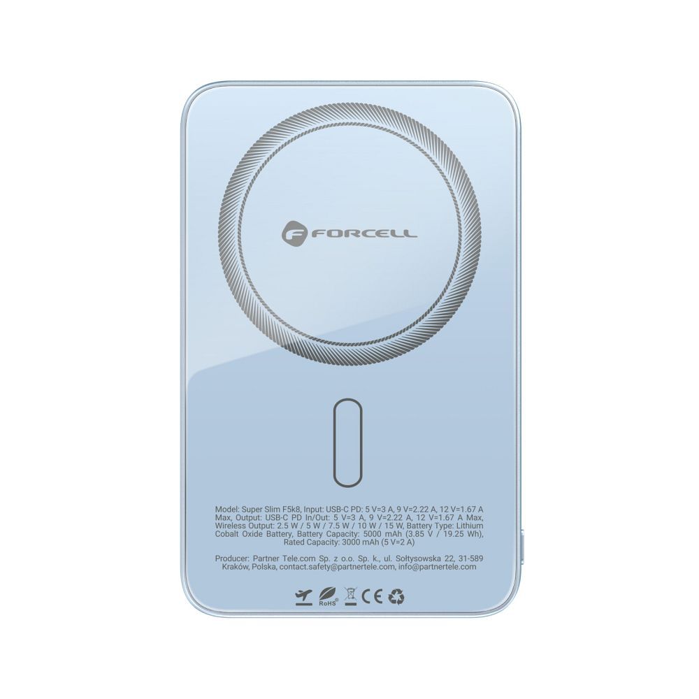 Kék Forcell F-Energy SuperSlim F5K8 MagSafe-kompatibilis powerbank QC4.0 PD3.0 15 W 5000 mAh-7