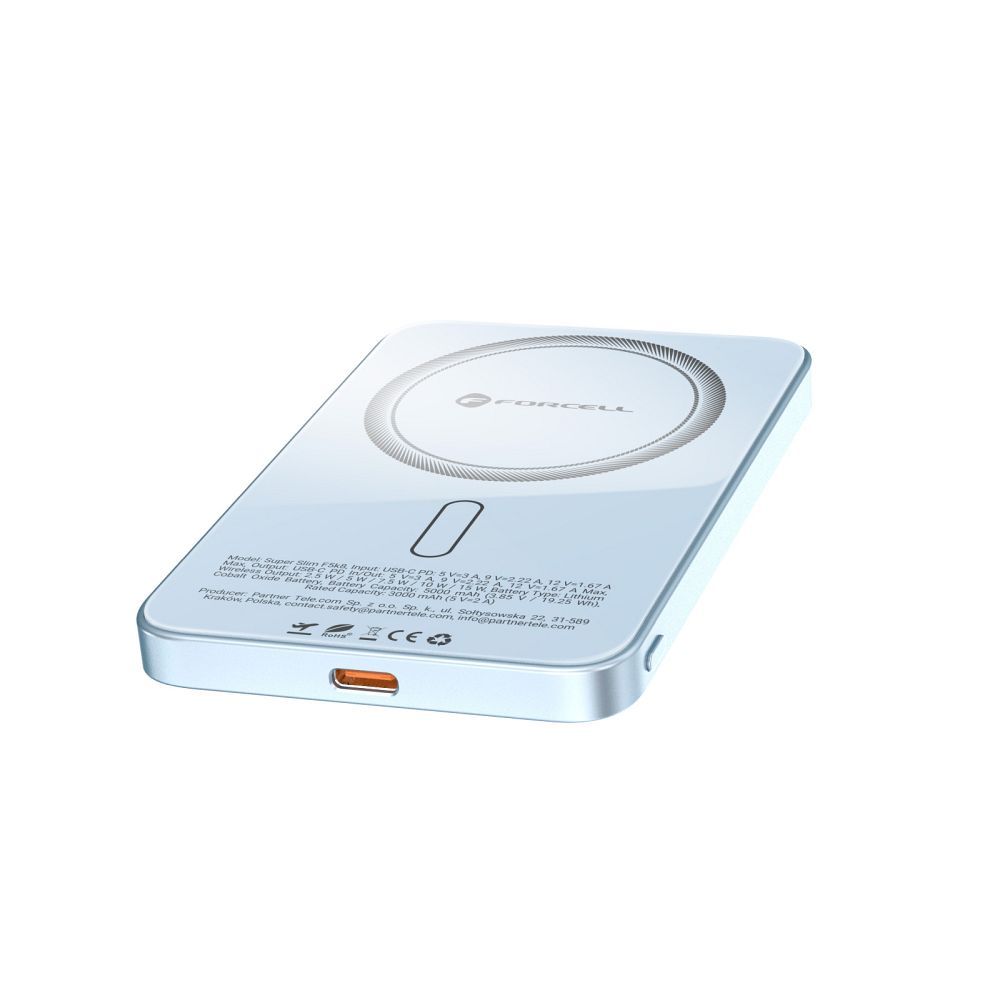 Kék Forcell F-Energy SuperSlim F5K8 MagSafe-kompatibilis powerbank QC4.0 PD3.0 15 W 5000 mAh-6