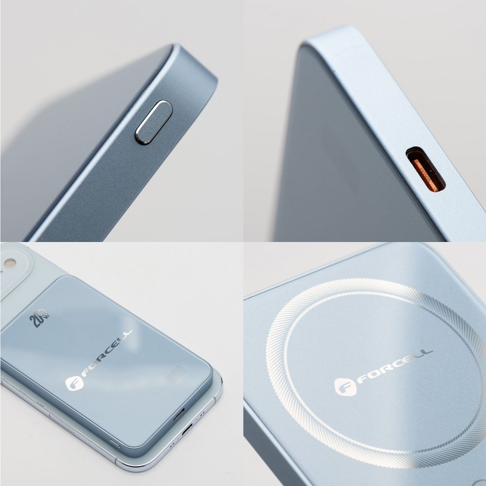 Kék Forcell F-Energy SuperSlim F5K8 MagSafe-kompatibilis powerbank QC4.0 PD3.0 15 W 5000 mAh-2