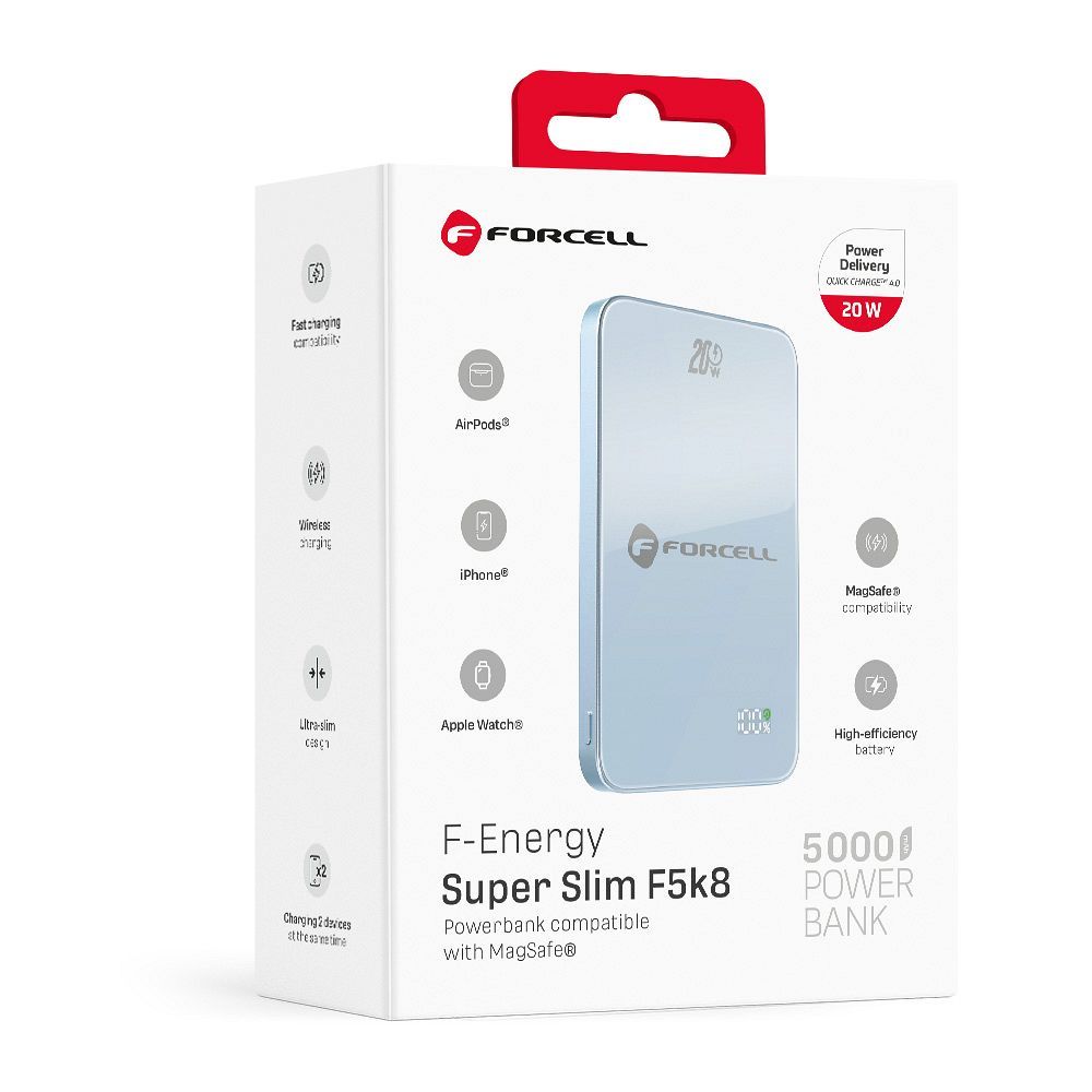 Kék Forcell F-Energy SuperSlim F5K8 MagSafe-kompatibilis powerbank QC4.0 PD3.0 15 W 5000 mAh-12