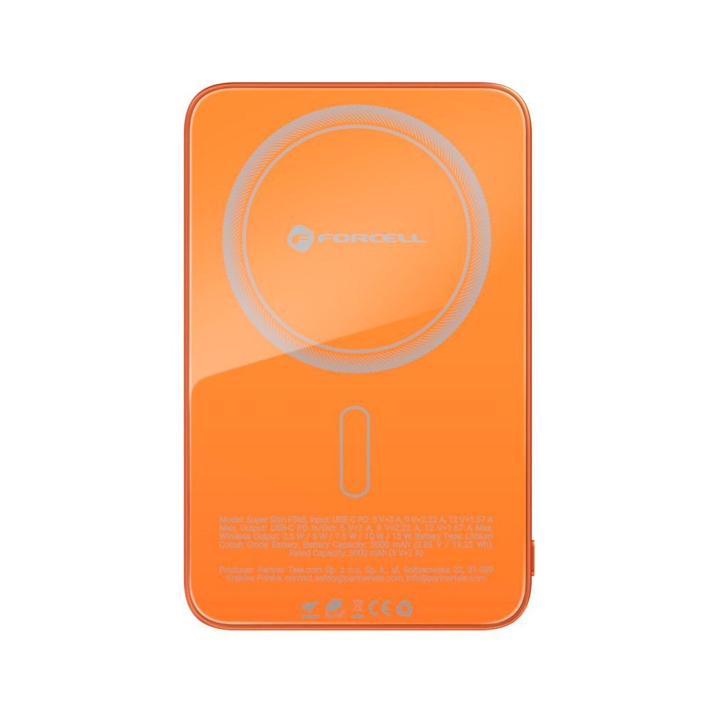 Narancssárga Forcell F-Energy SuperSlim F5K8 MagSafe-kompatibilis powerbank QC4.0 PD3.0 15W 5000 mAh-11