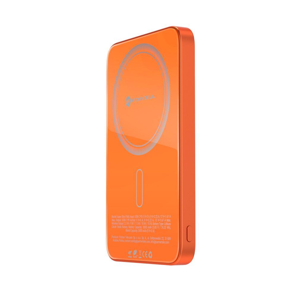 Narancssárga Forcell F-Energy SuperSlim F5K8 MagSafe-kompatibilis powerbank QC4.0 PD3.0 15W 5000 mAh-8