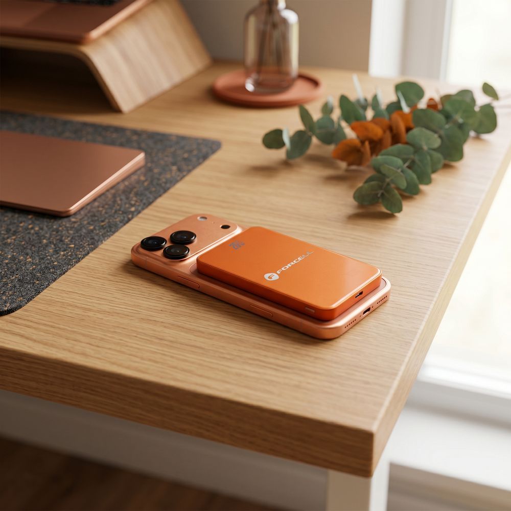 Narancssárga Forcell F-Energy SuperSlim F5K8 MagSafe-kompatibilis powerbank QC4.0 PD3.0 15W 5000 mAh-4