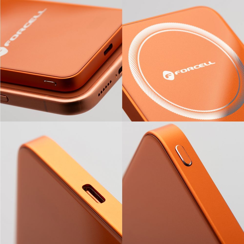 Narancssárga Forcell F-Energy SuperSlim F5K8 MagSafe-kompatibilis powerbank QC4.0 PD3.0 15W 5000 mAh-2