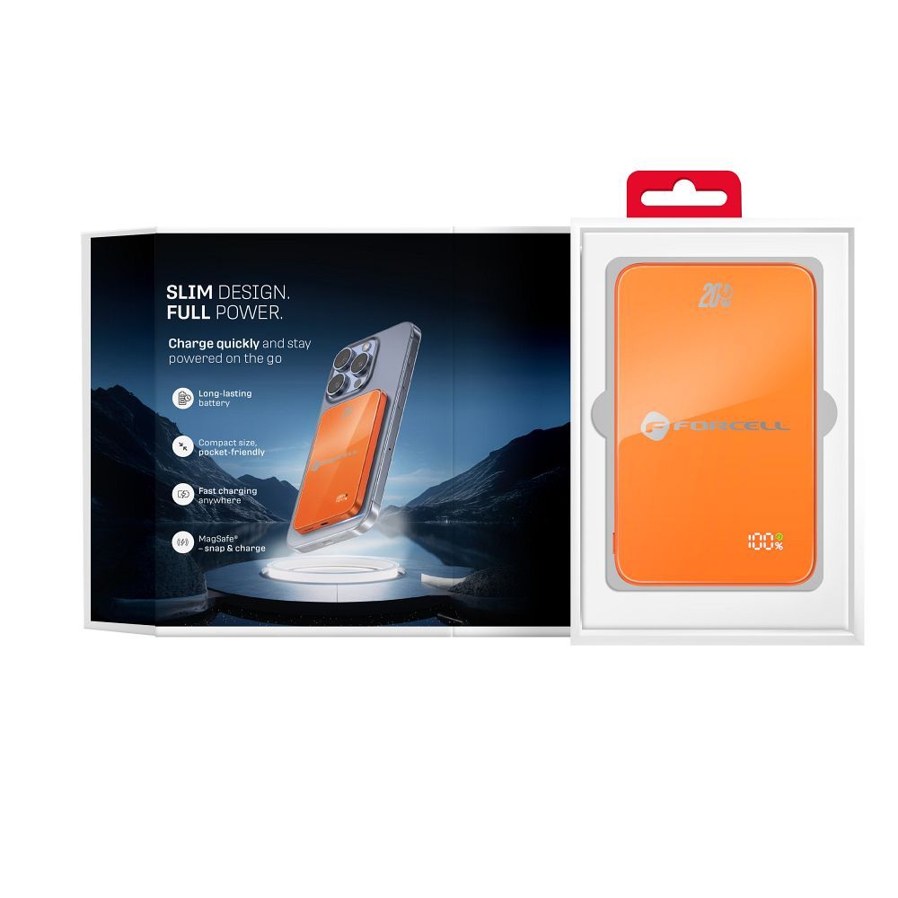 Narancssárga Forcell F-Energy SuperSlim F5K8 MagSafe-kompatibilis powerbank QC4.0 PD3.0 15W 5000 mAh-1