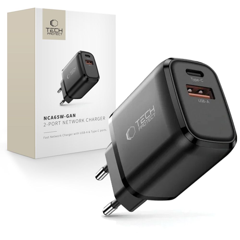 Tech-Protect NCA65W-GAN 2 portos hálózati töltő adapter PD 65W / QC3.0 fekete-0