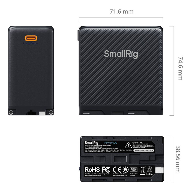 Smallrig 4469 Rechargeable NP-F970 Camera Battery USB-C Black-3