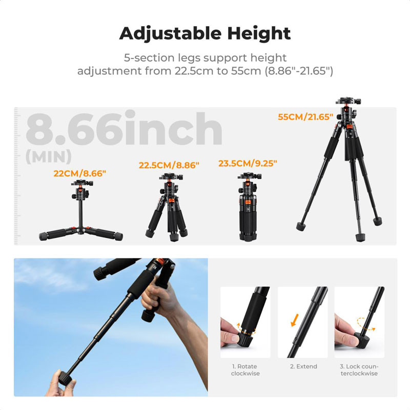 K&F Concept S225A0 Mini Tripod + BH-25L gömbfej-2