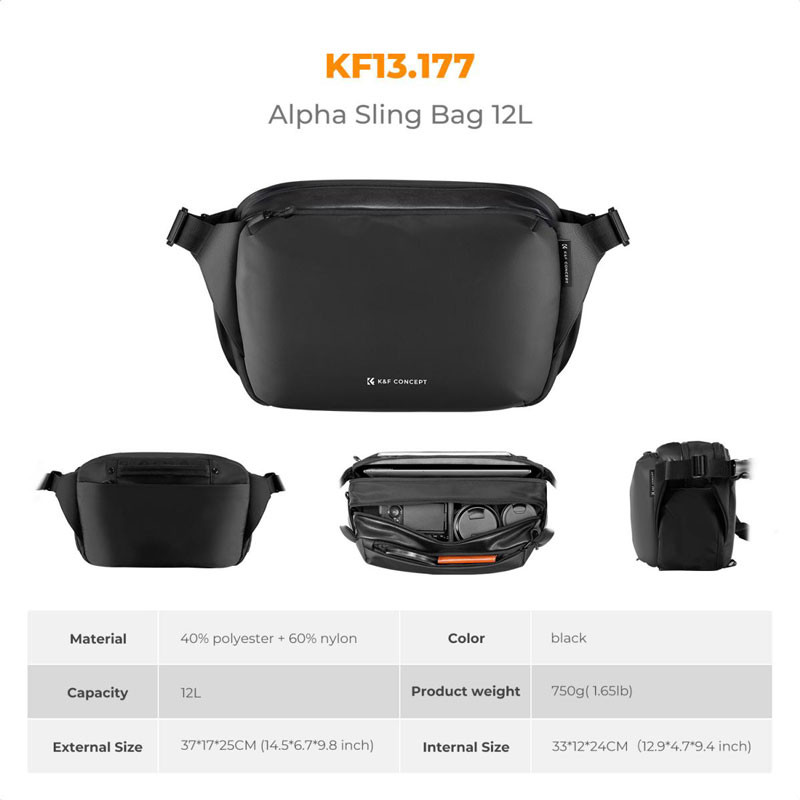 K&F Concept 12L Urban Wander 01 válltáska (fekete)-3