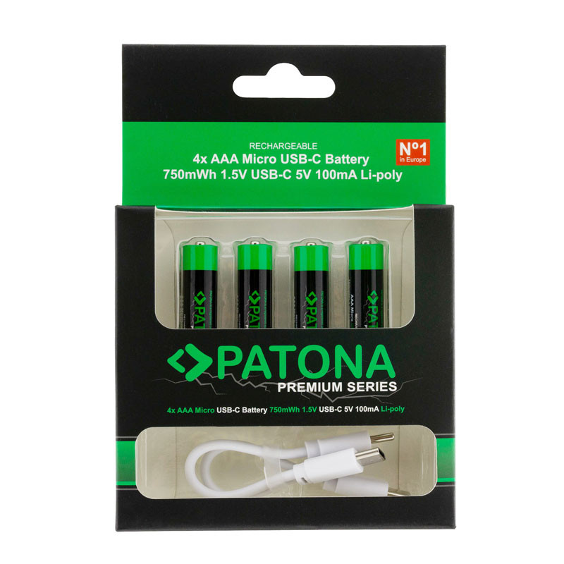 Patona Premium USB-C 4x AAA micro újratölthető lítium elem 750mWh-0