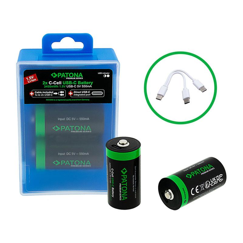 Patona Premium USB-C 2x LR14 Baby C újratölthető lítium elem 3450mWh-1