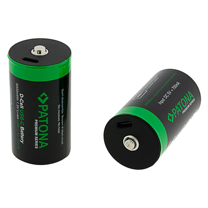 Patona Premium USB-C 2x LR20 Mono D újratölthető lítium elem 6000mWh-1
