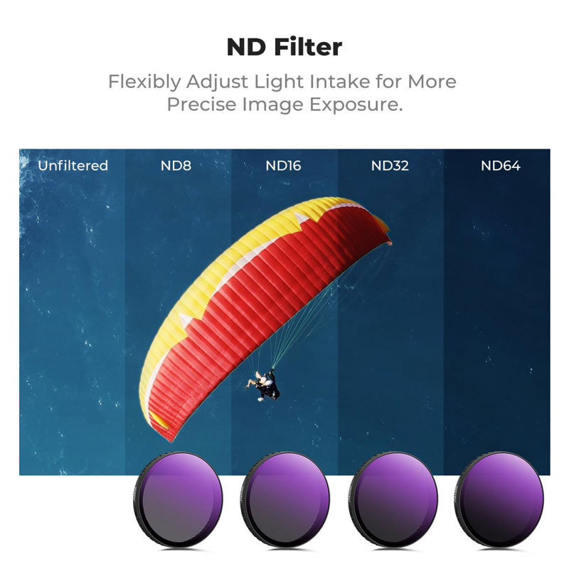 K&F Concept 6 darabos szűrő szett DJI Action 6-hoz (CPL+ND8+ND16+ND32+ND64+ BLACK SOFT 1/4)-2