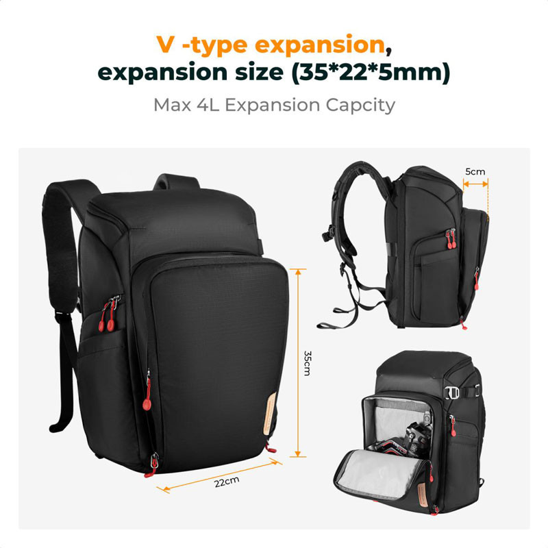 K&F Concept 25L Nature Wander 01 hátizsák (fekete-piros)-2