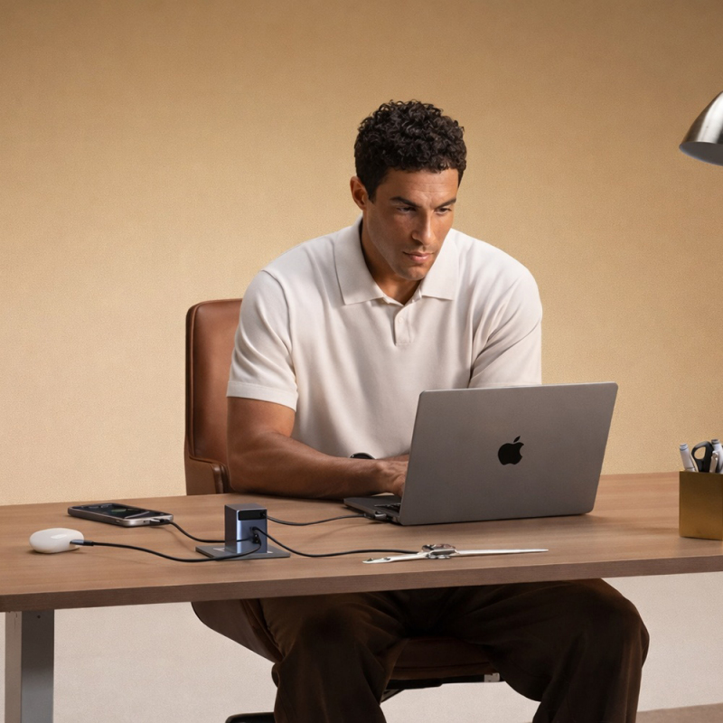 Fali töltő UGREEN X616 (65828), 100W, 5A, 1 x USB-A - 3 x USB-C, USB-C kábellel, Szürke-3
