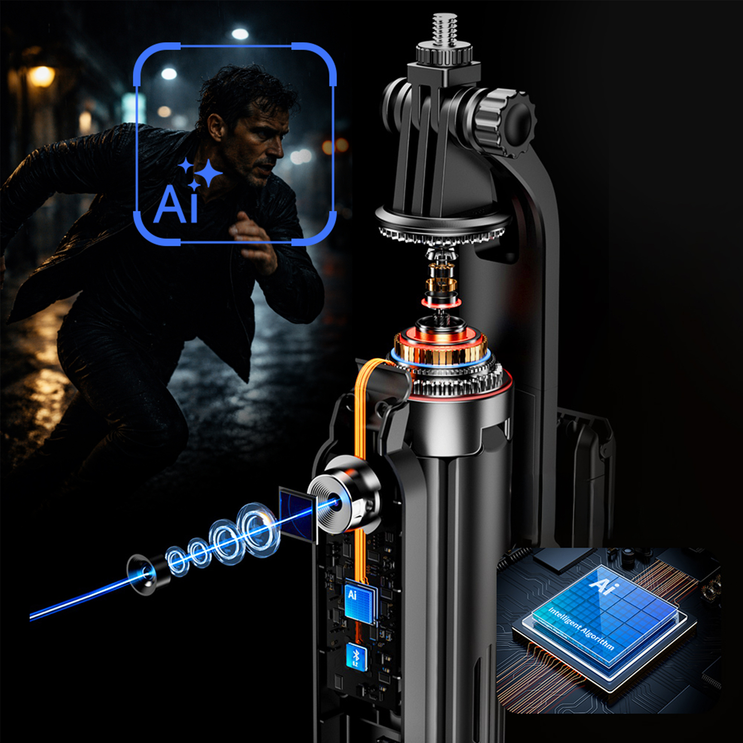 Blavec Selfie Bot Alumínium Move AI Q-01 Auto pop állvány + távirányító 1,80 méter (SSAQ01-APTRB180) fekete-4