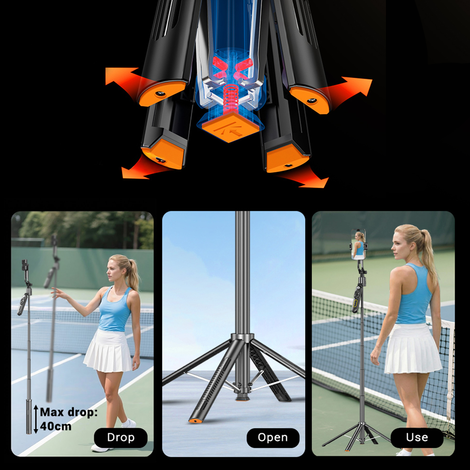 Blavec Selfie Bot Alumínium Move AI Q-01 Auto pop állvány + távirányító 1,80 méter (SSAQ01-APTRB180) fekete-5